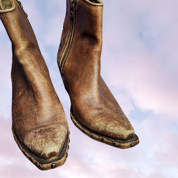 Ariat Fenix Brown Stud Leather Tooled Snip Toe Western Boho Cowgirl Boot Sz 9B - Picture 5 of 7